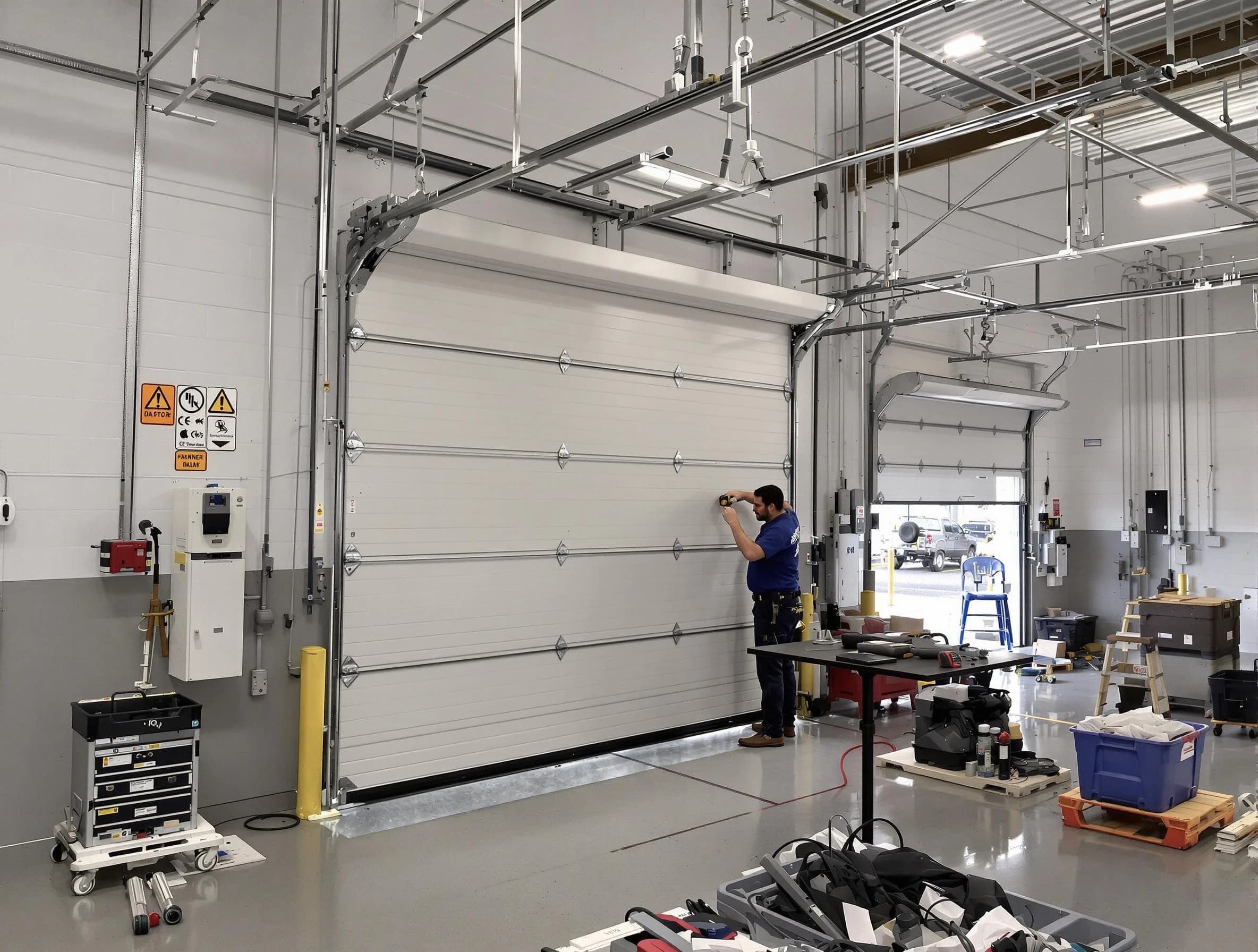 Commercial garage door repair being performed by Midwest City Garage Door Repair expert in Midwest City