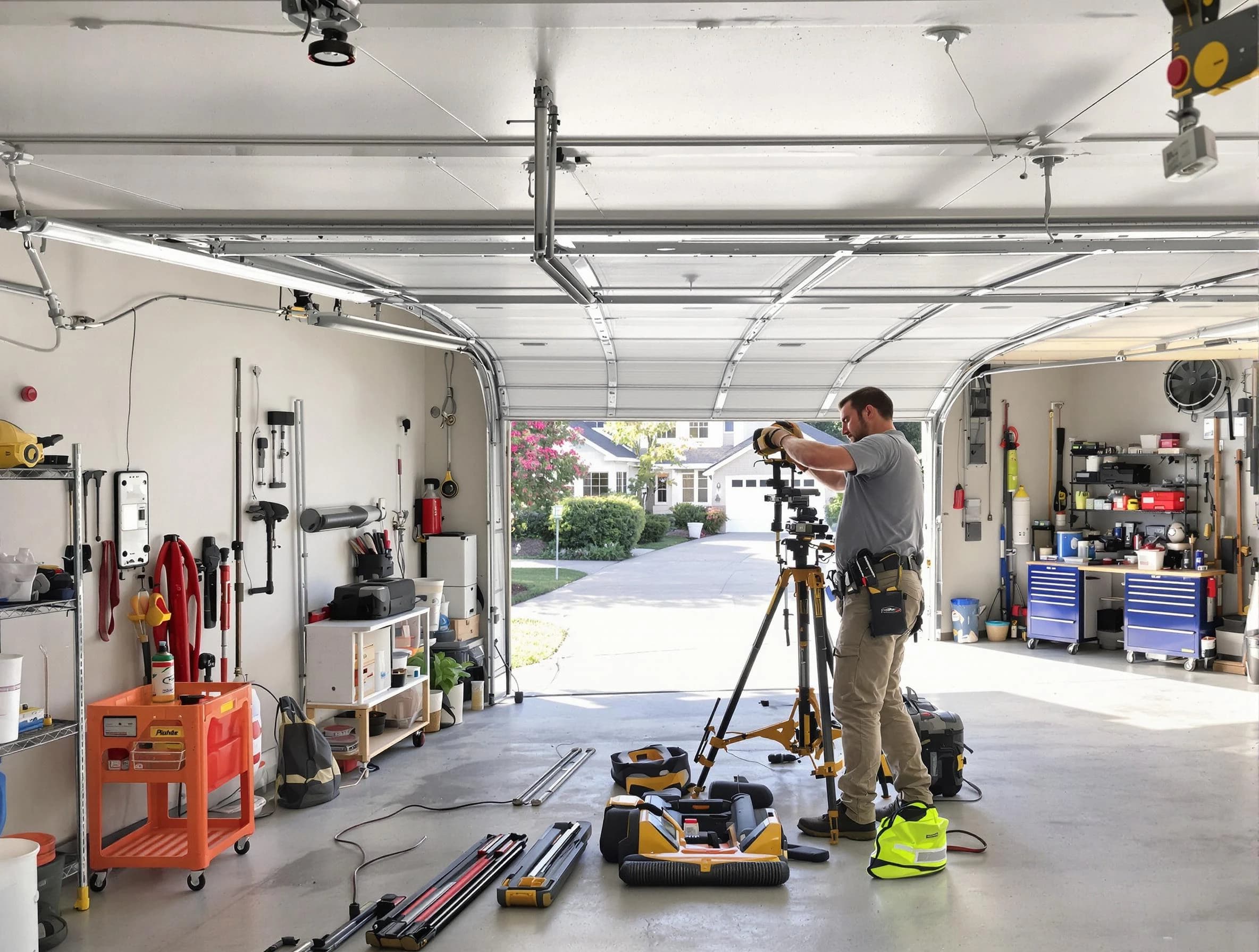 Midwest City Garage Door Repair specialist performing laser-guided track alignment in Midwest City