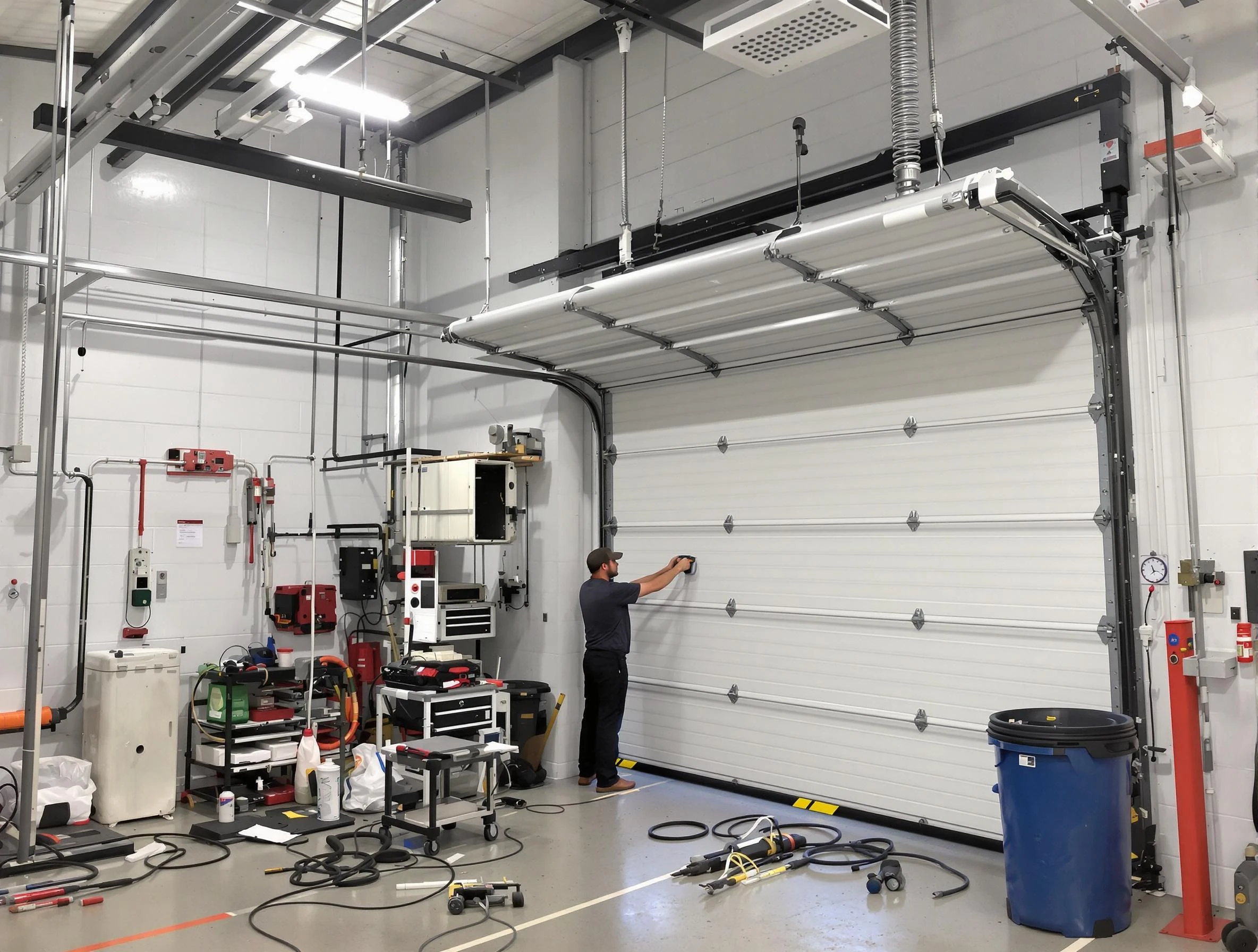 Midwest City Garage Door Repair certified technician performing commercial door repair at a Midwest City business facility