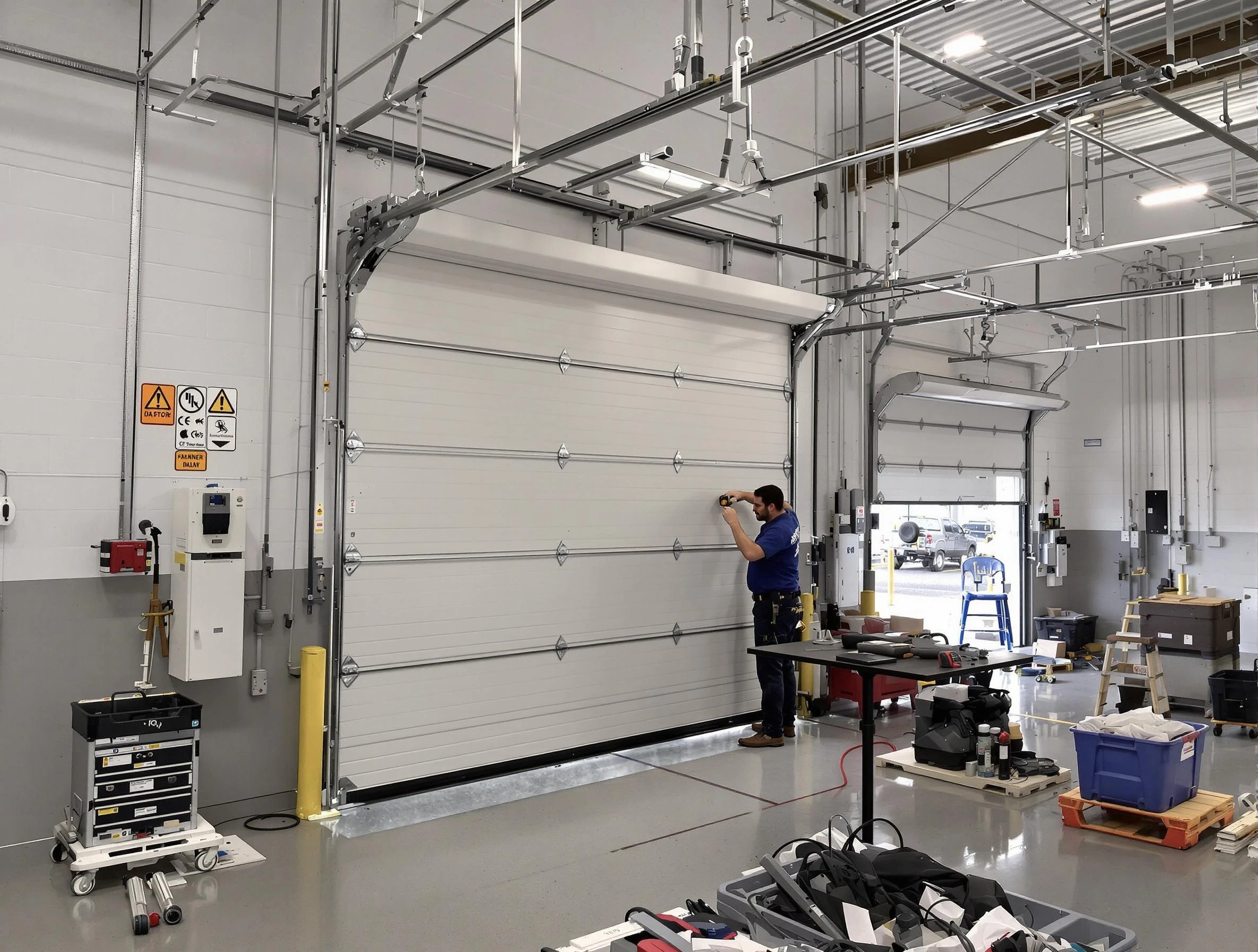 Commercial garage door repair being performed by Midwest City Garage Door Repair expert in Midwest City