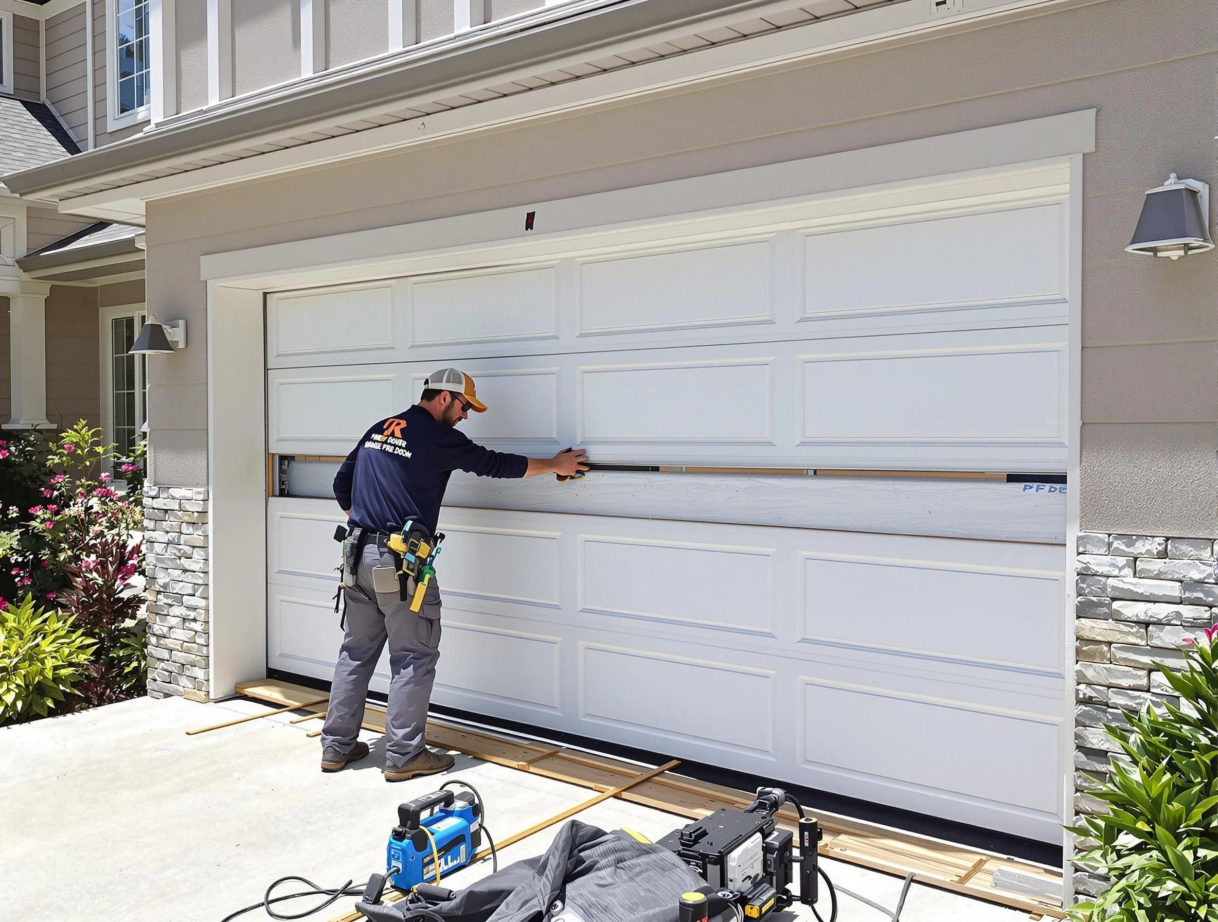 Midwest City Garage Door Repair team performing complete garage door replacement at Midwest City residence