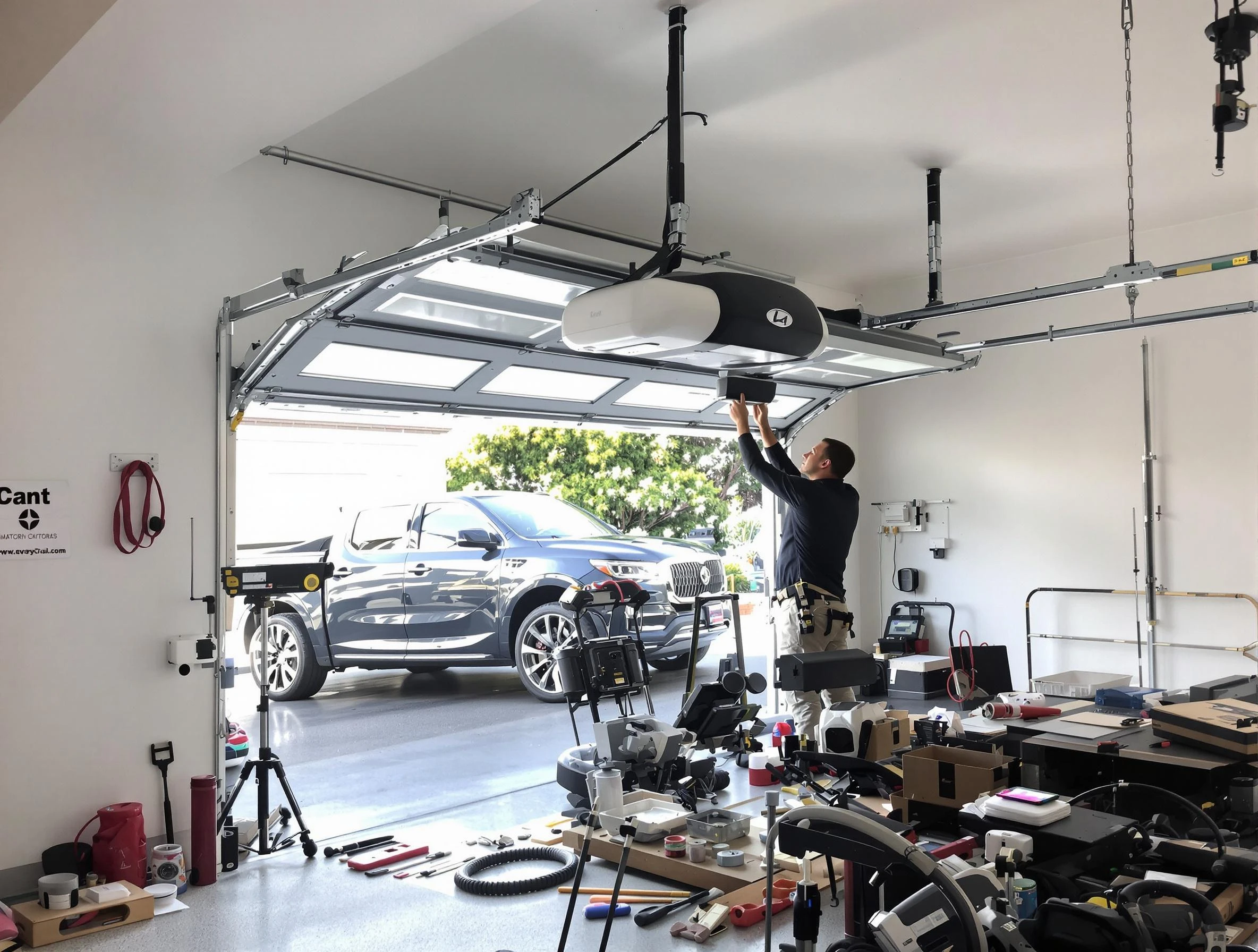 Midwest City Garage Door Repair specialist installing smart garage door opener system in Midwest City home